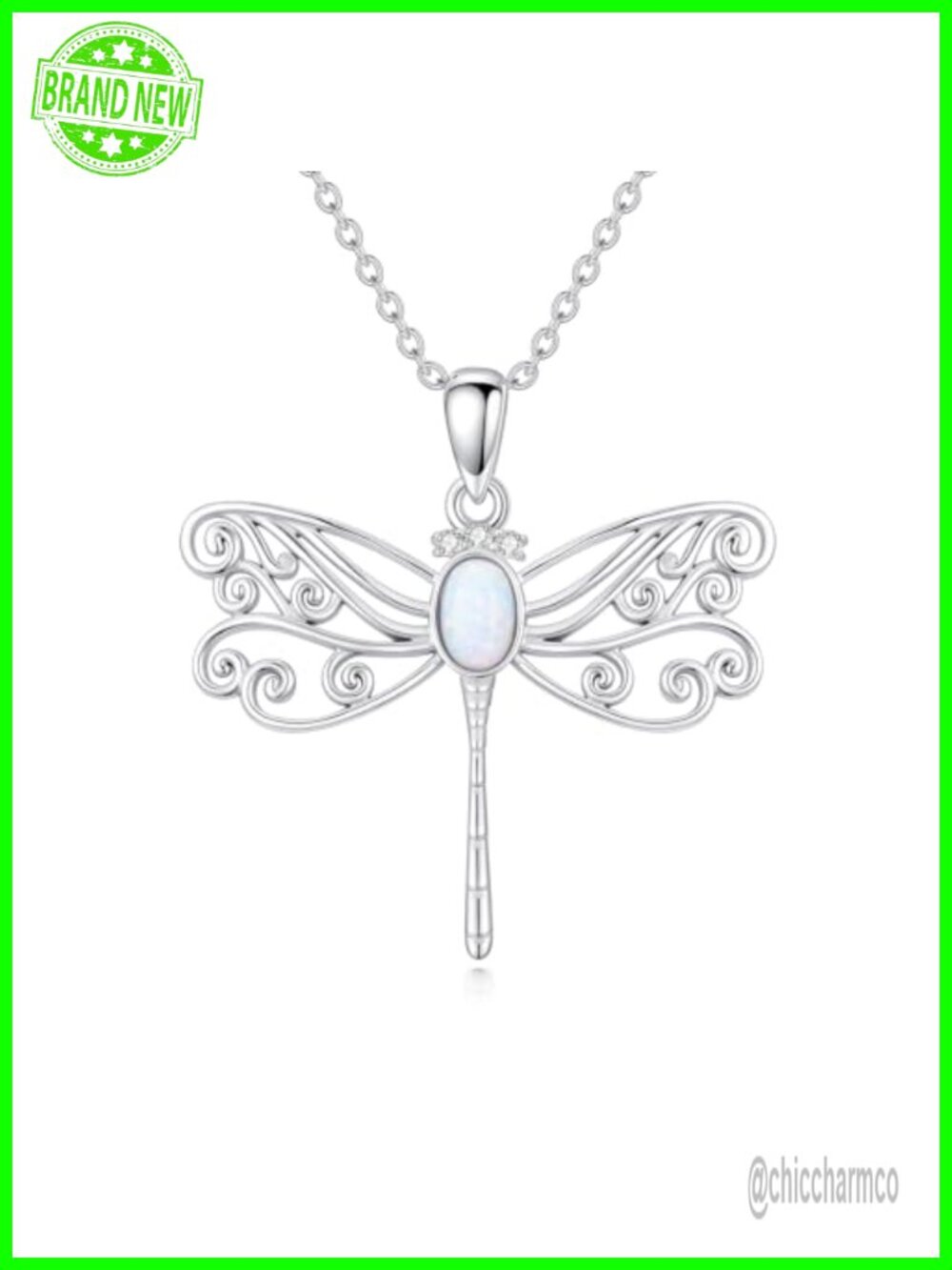 925 Sterling Silver Dragonfly Opal Diamond Pendant Necklace Dainty Gift for Her